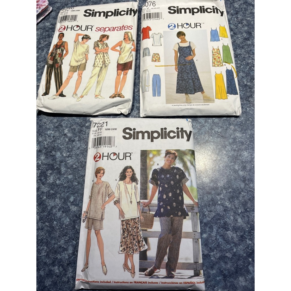 Lot of 3 Simplicity 2-Hour Sewing Patterns 9546 8076 7221 Plus Size Maternity
